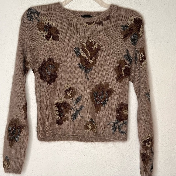 The Limited Handknit crew embellished floral taupe sweater - Picture 1 of 12